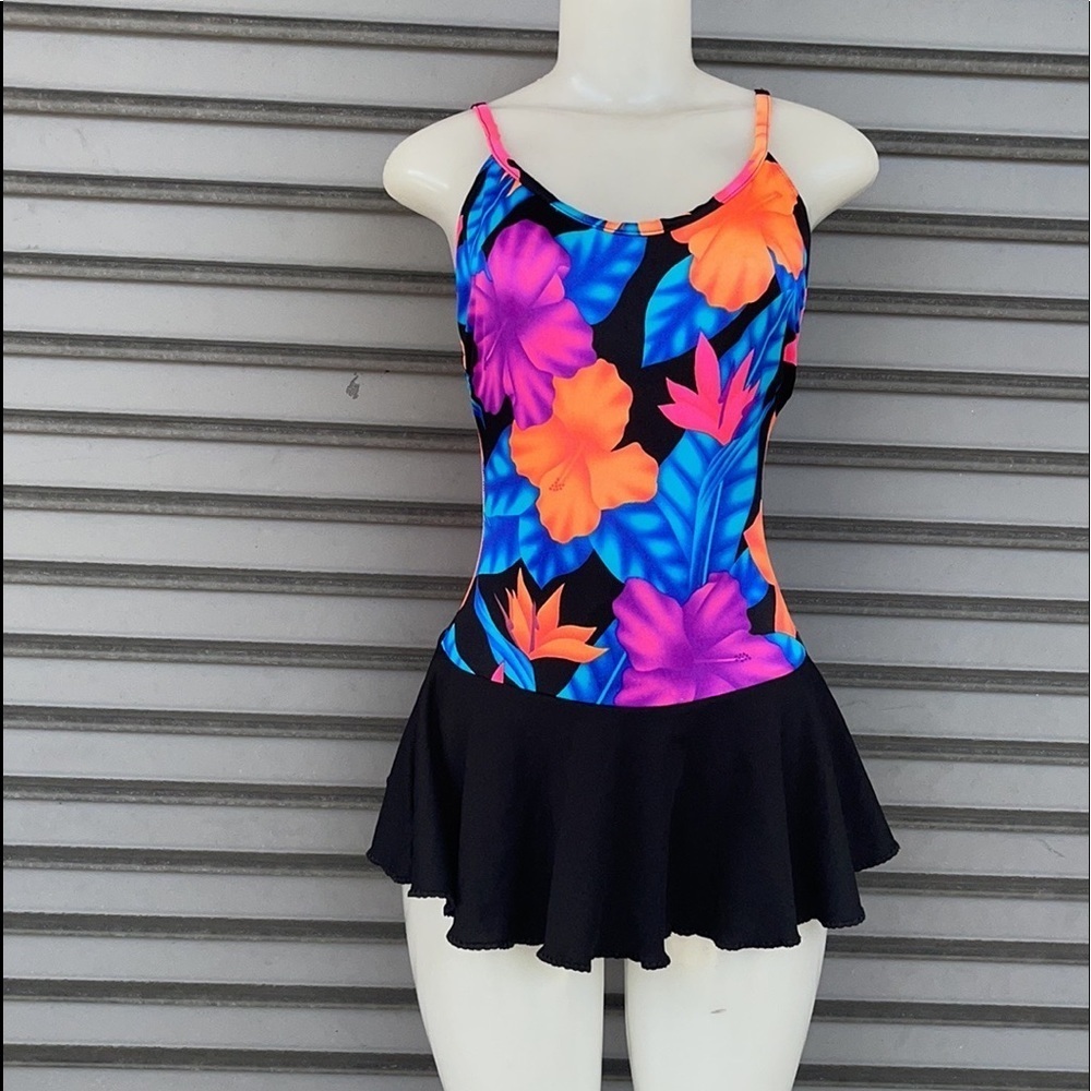 VTG 80s 90s Pacific Connections Neon Floral Swimdress Size S XS